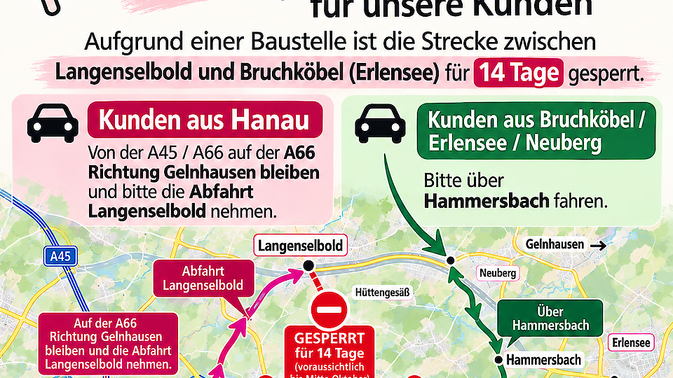 Wichtiger Hinweis zur Anfahrt bis 17.10.26